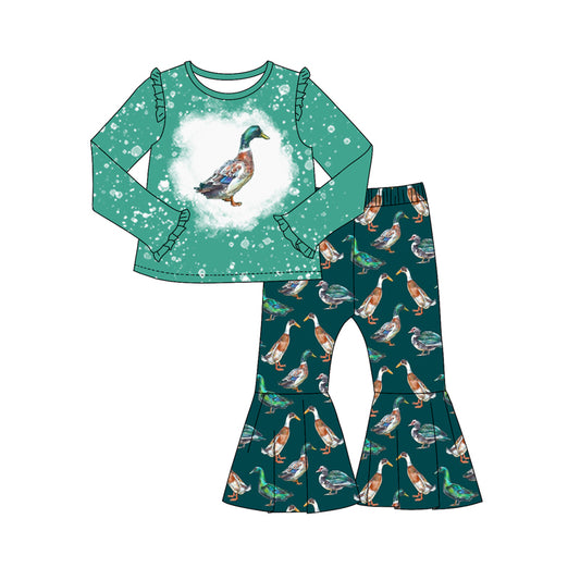 Baby Girls Duck Hunting Green Top Bell Pants Outfits Clothes Sets preorder(MOQ 5)