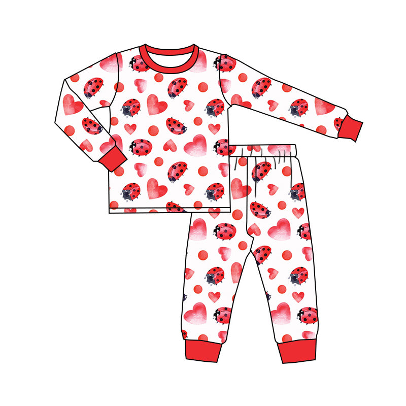 Baby Girls Valentines Hearts Bugs Top Pants Pajamas Kids Clothing Sets preorder(MOQ 5)