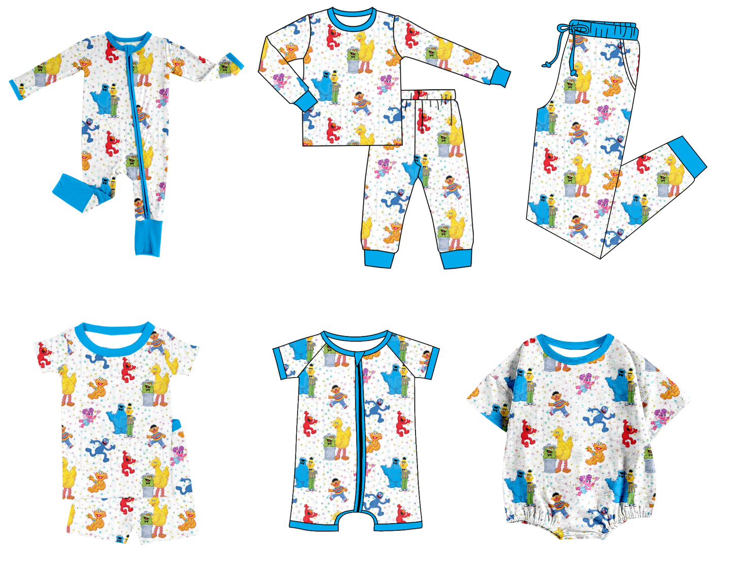 Preorder moq 5 Custom Baby Boys Blue Polka Dots Cartoon Dolls Top Short Pajamas Sets Rompers