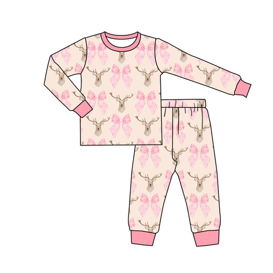 Baby Girls Deers Bows Top Pants Pajamas Clothes Sets preorder(MOQ 5)