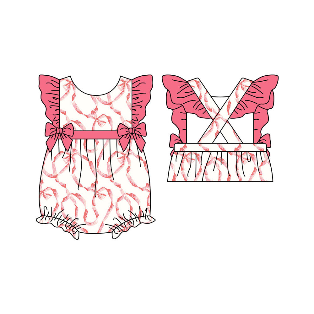 Preorder(moq 5)Baby Infant Girls Pink Bows Ruffles Rompers