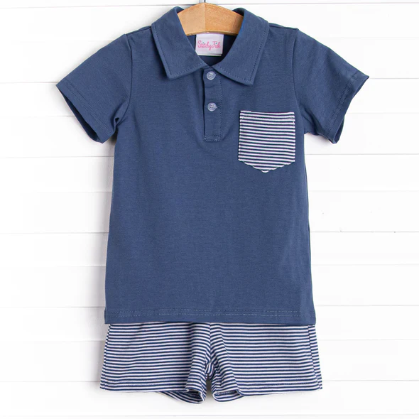 Baby Boys Cotton Pocket Top Summer Navy Stripes Shorts Clothes Sets preorder(moq 5)