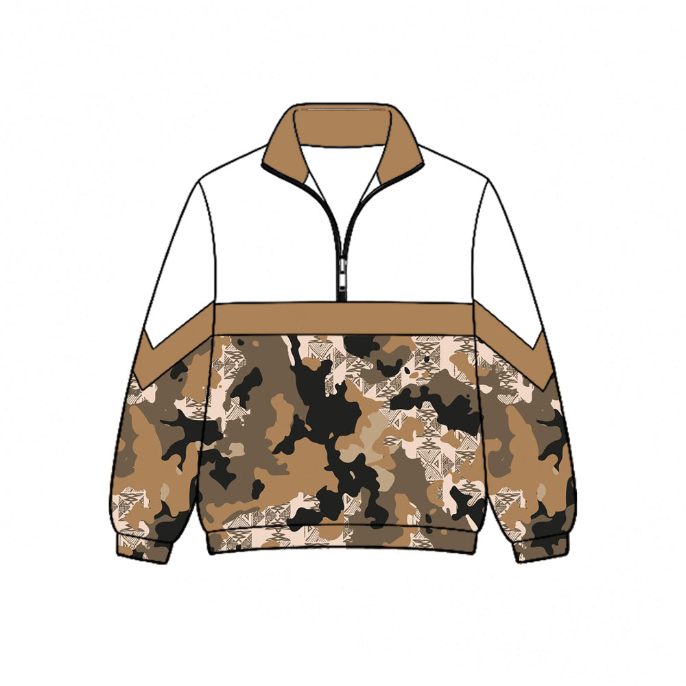 Preorder (moq 5)Baby Boys Brown Camo Hunting Zip Pullovers Top