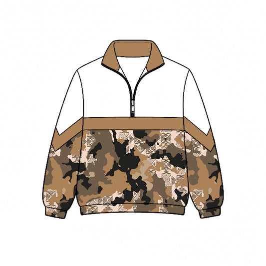 Preorder (moq 5)Baby Boys Brown Camo Hunting Zip Pullovers Top