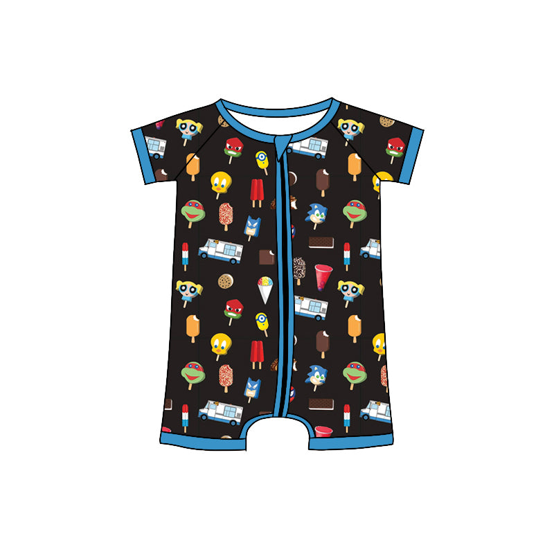 Preorder(moq 5)Baby Infant Boys Cartoon Popstick Zip Summer Rompers