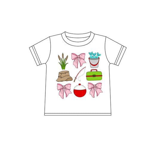 Preorder moq 5 Baby Girls Short Sleeve Bows Fishing T-shirts Top