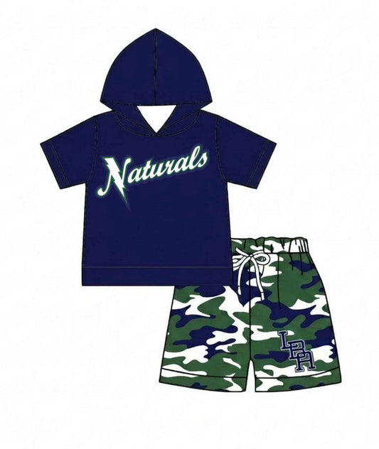 Preorder (moq 5)Baby Boys Natruals Hoodie Pockets Short Team Clothes Set