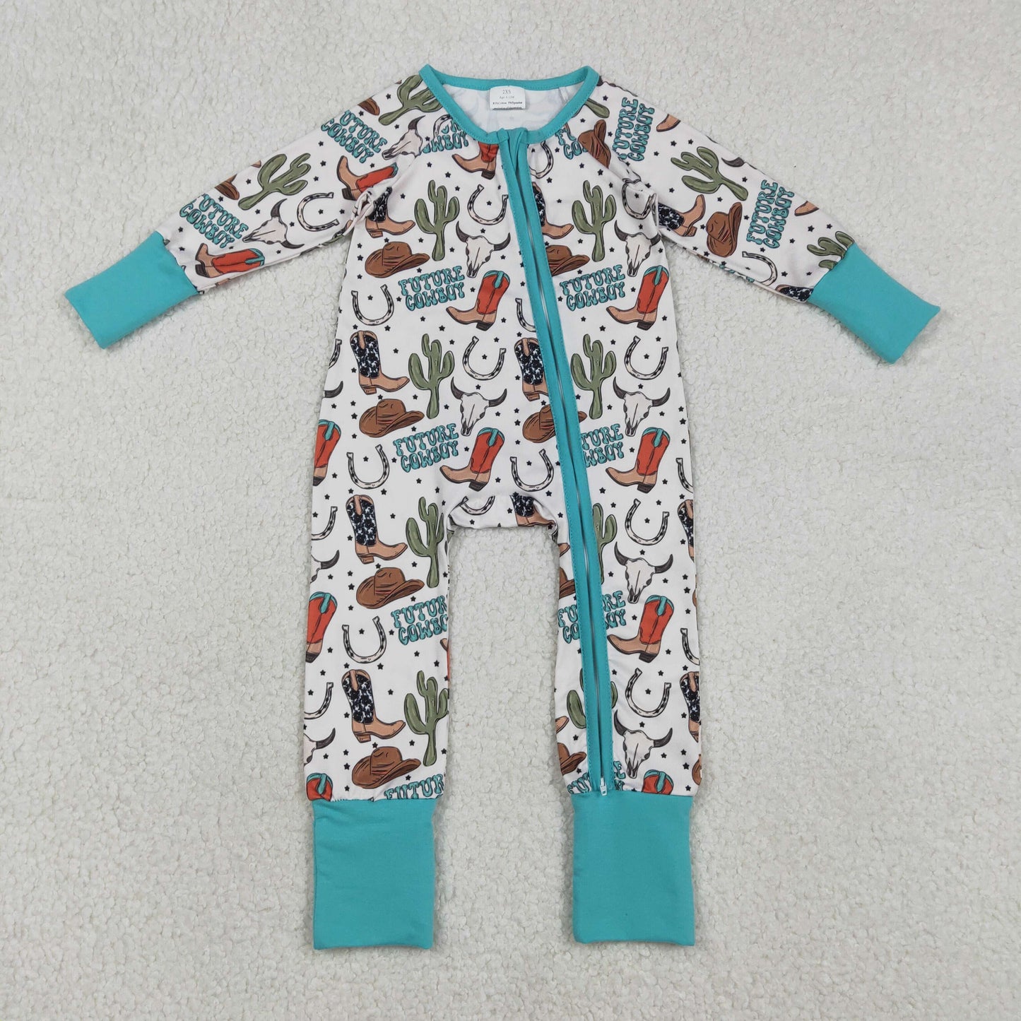 Baby Boys Cactus Boot Future Cowboys Western Two Way Zip Convertible Rompers