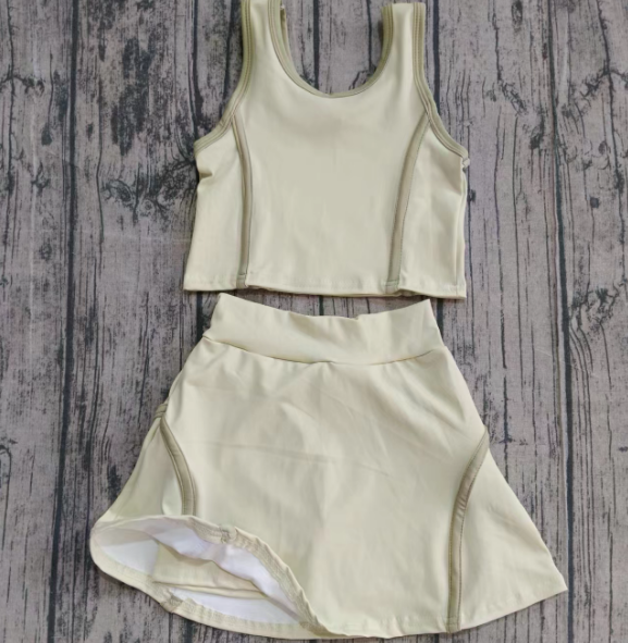 Preorder (moq 5)Baby Girls Light Yellow Sleeveless Vest Top Shorts Clothes Sets