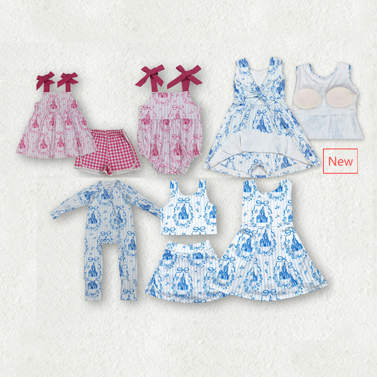 Sibling Castles Bows Checked Clothes Sets Knee Length Dress Rompers