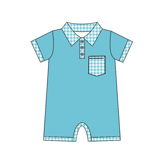 Baby Infant Boys Spring Green Short Sleeve Buttons Rompers Preorder(moq 5)