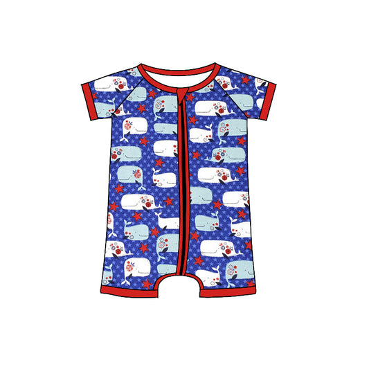 Baby Infant Boys Short Sleeve Whale Zip Summer Rompers preorder(moq 5)