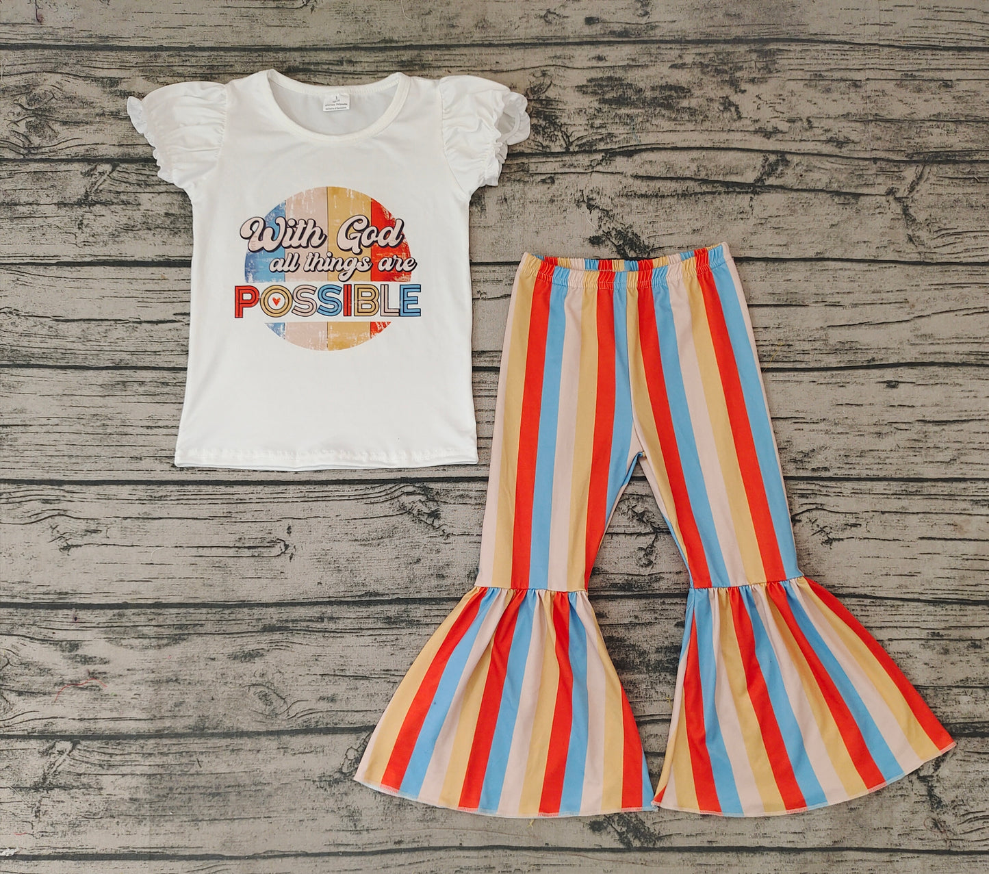 Baby Girls Possible Shirt Stipes Print Bell Pants Clothes Sets