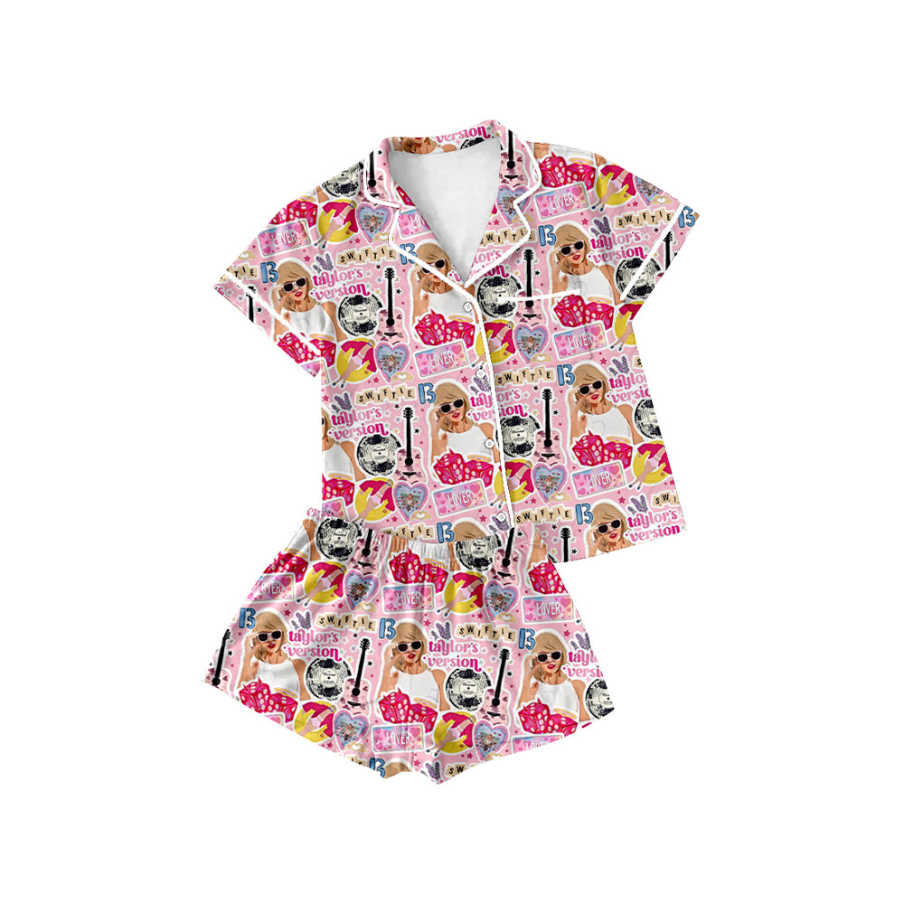 Preorder(moq 5)Adult Women Singer Version Buttons Tee Shirts Shorts Pajamas Sets