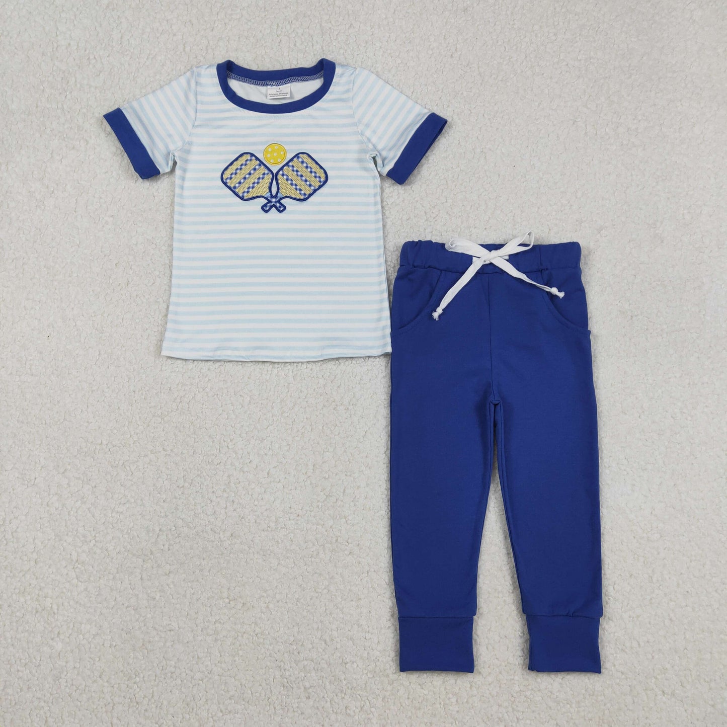 Embroidery Tennis Balls Baby Boys Stripe Top Pockets Leggings Team Clothes Sets