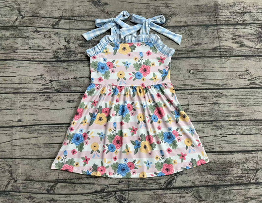 Baby Girls Pink Stripes Flowers Straps Knee Length Dresses