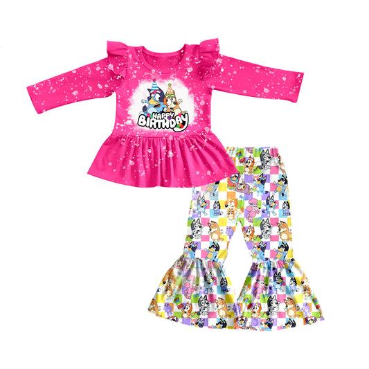 Baby Girls Pink Birthday Dogs Pants Clothes Sets preorder(moq 5)