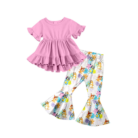 Baby Girls Pink Tunic Top Bell Dogs Pants Clothes Sets preorder(moq 5)