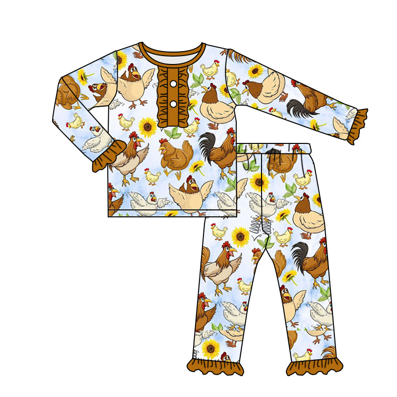 Baby Girls Chicken Ruffle Pajamas Clothes Sets preorder(moq 5)