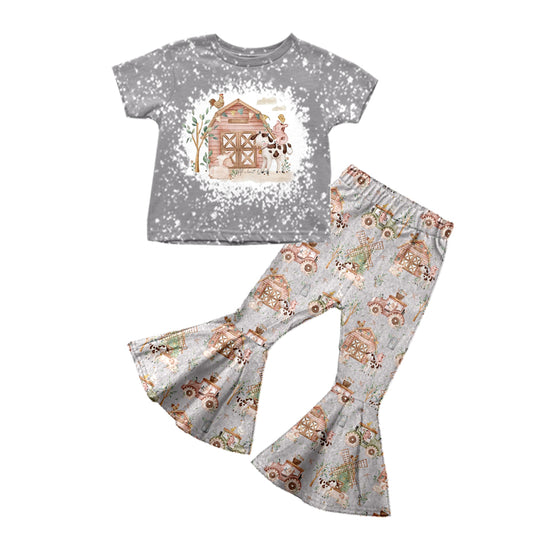 Baby Girls Grey Shirt Farm Bell Pants Clothes Sets preorder(moq 5)