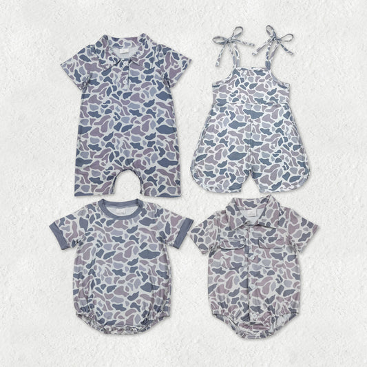 Sibling Baby Boys Girls Southern Light Grey Camo Romper Jumpsuits