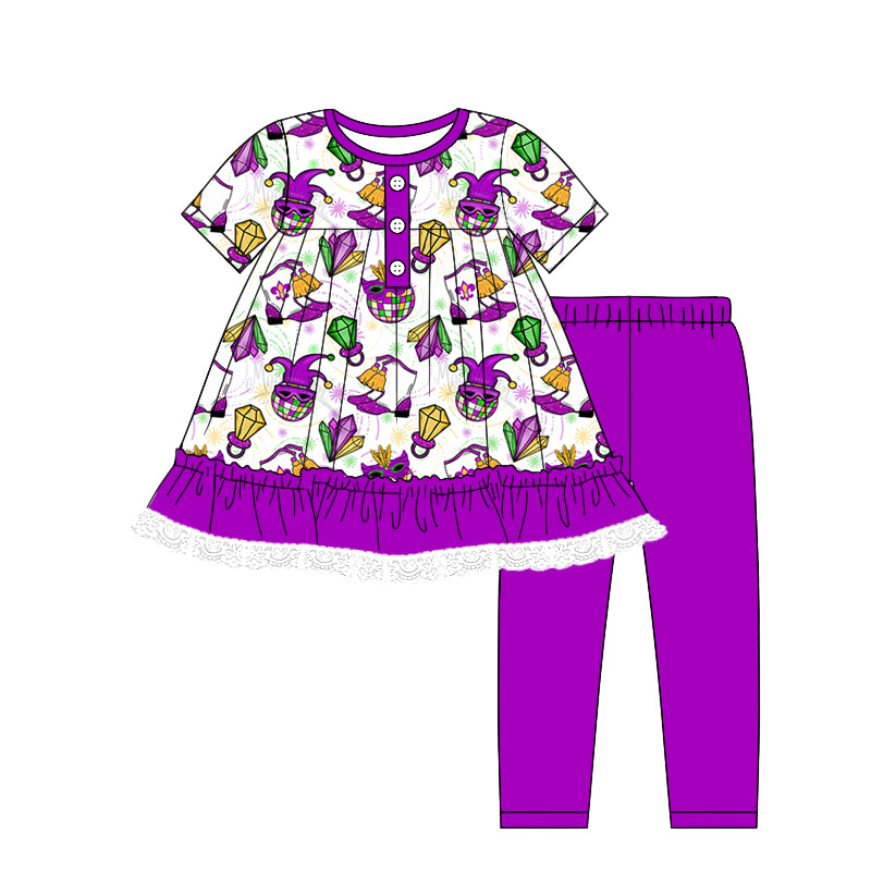 Baby Girls Mardi Gras Tunic Legging Clothes Sets Preorder(moq 5)