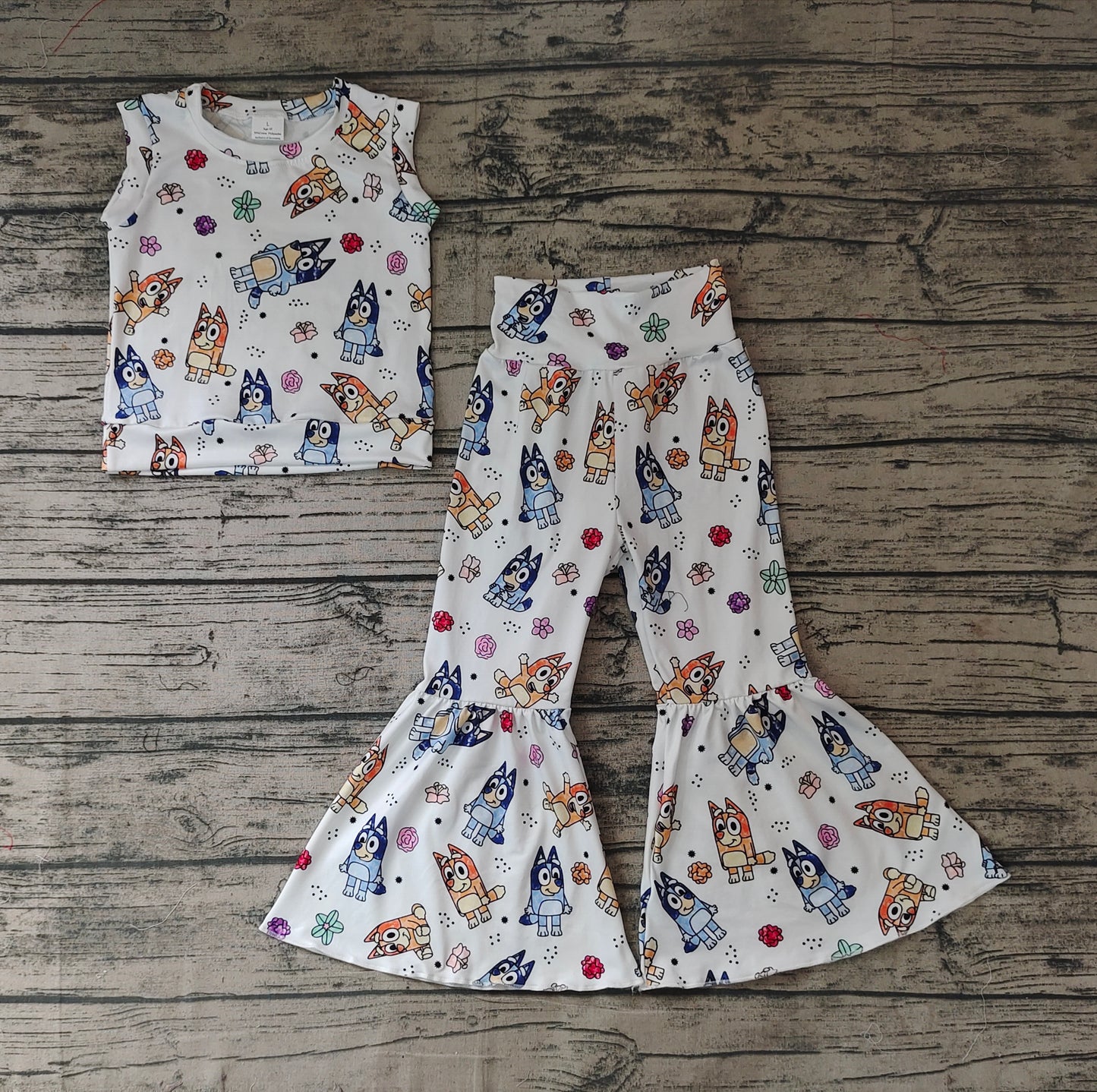 Baby Girls Sleeveless Tee Dogs Bell Pants Clothes Sets