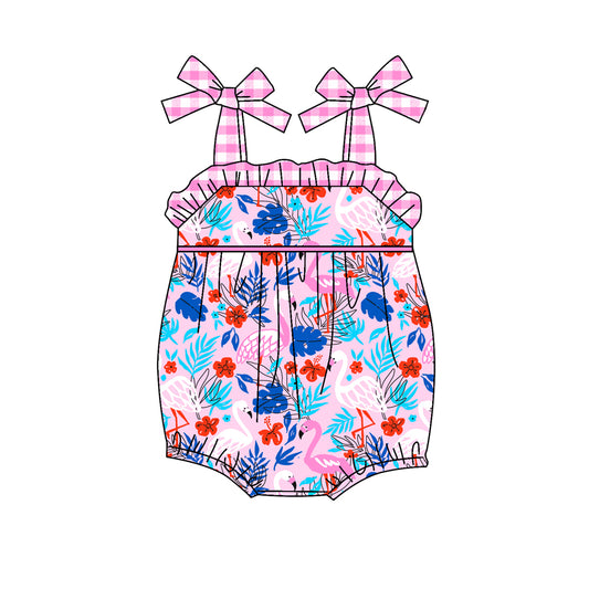 Baby Infant Girls Straps Flamingo Pink Checkered Rompers preorder(moq 5)