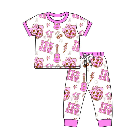 Baby Girls Disco Pink Shirt Pants Pajamas Western Clothes Sets preorder(moq 5)