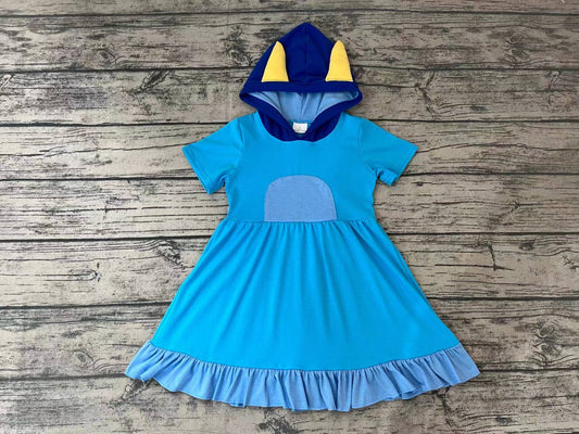 Baby Girls Blue Dog Cats Ears Hoodie Dresses