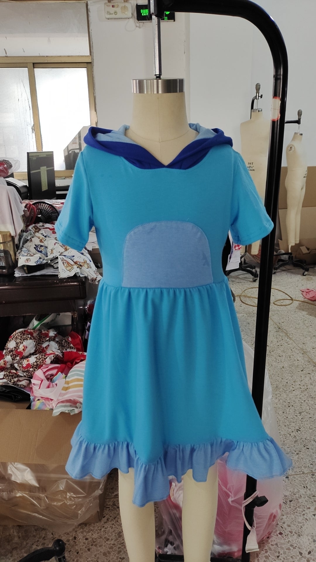 Baby Girls Blue Dog Cats Ears Hoodie Dresses