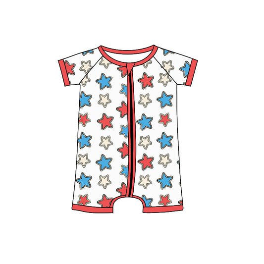 Baby Infant Kids Short Sleeve Red Stars Zip Summer Rompers preorder(moq 5)