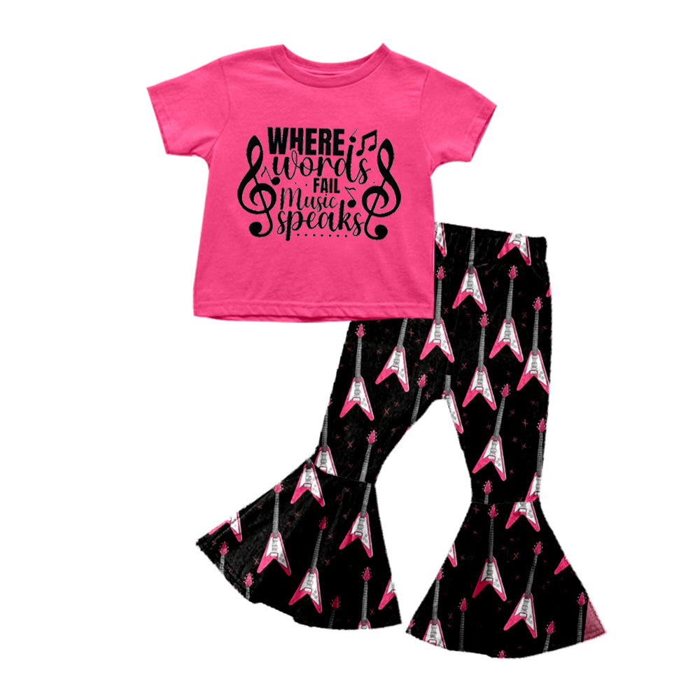 Baby Girls Pink Music Tee Shirt Guitar Bell Pants Clothes Sets preorder(moq 5)
