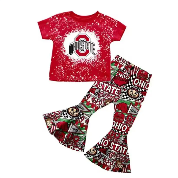 Preorder moq 5 Baby Girls Ohiostate Team Top Bell Pants Clothes Sets