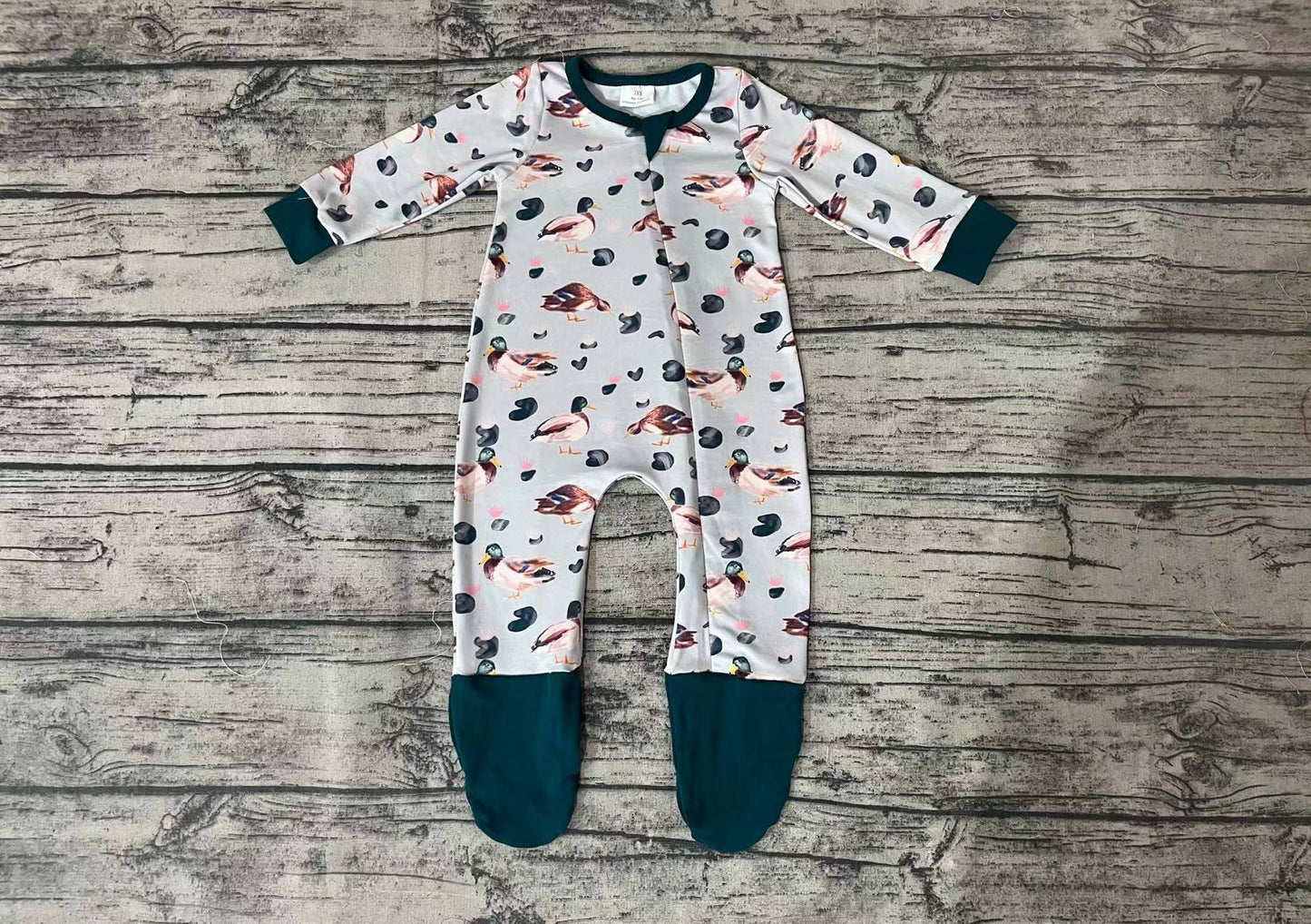 Baby Girls Green Duck Long Sleeve Rompers