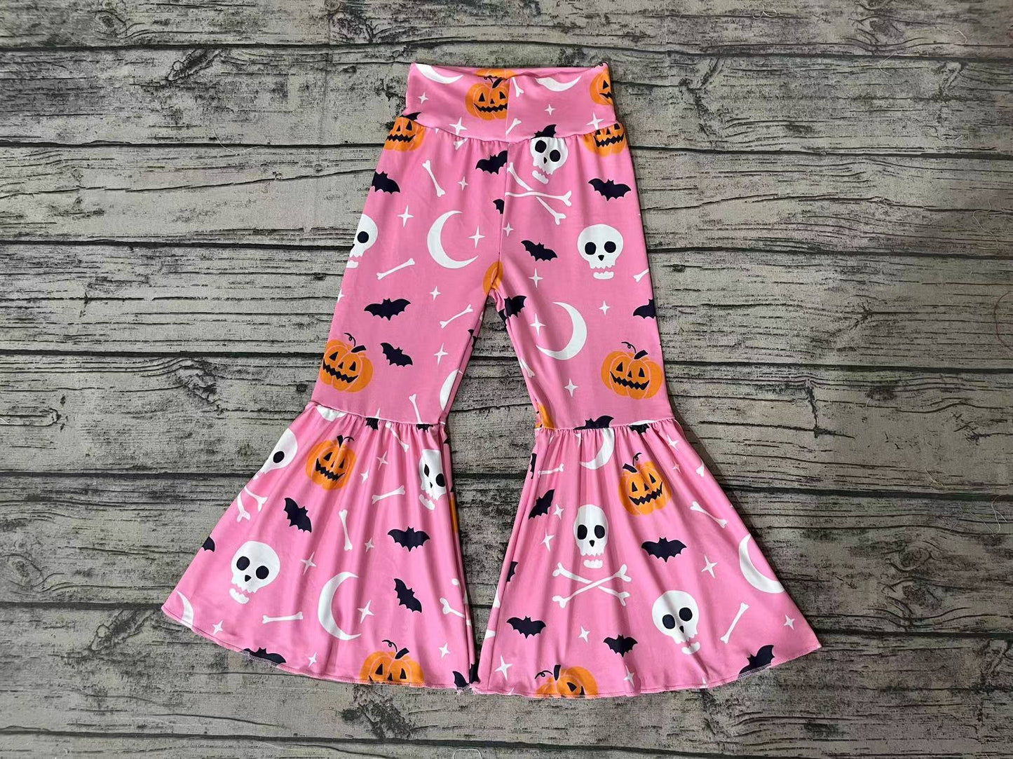 Baby Girls Pink Halloween Pumpkin Bats Bell Pants