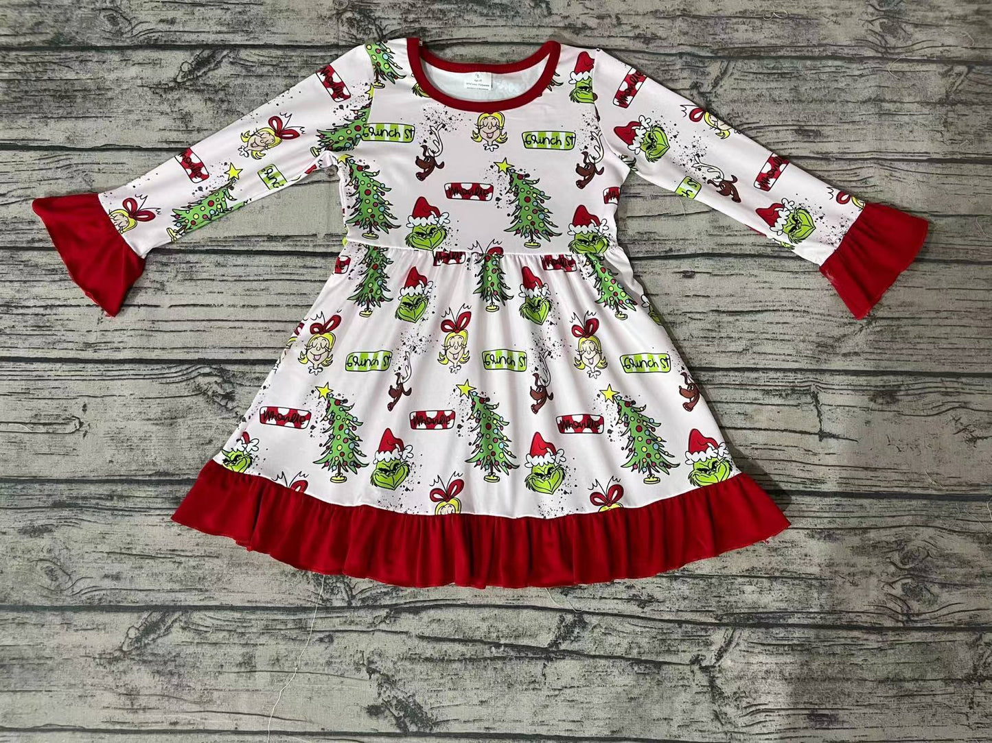 Baby Girls Christmas Frog Ruffle Knee Length Dresses