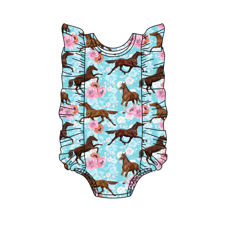 Baby Girls Western Rodeo Horse One Piece Ruffles Swimsuits preorder (moq 5)