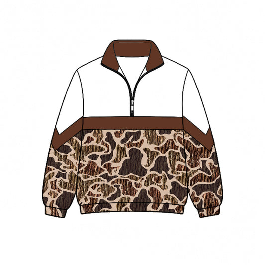 Preorder (moq 5)Baby Boys Brown Wood Camo Hunting Zip Pullovers Top