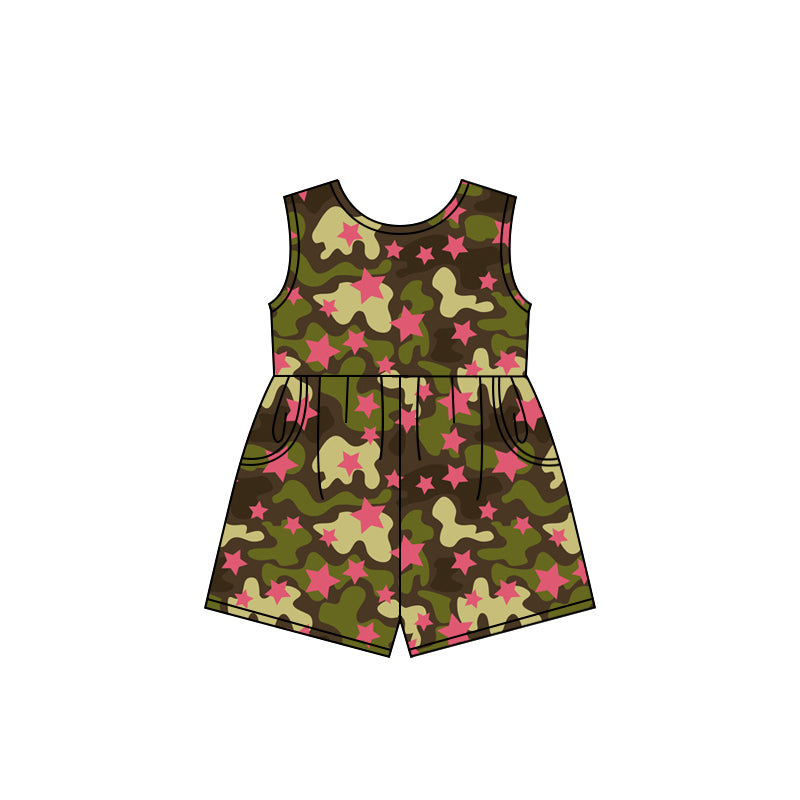 Preorder (moq 5)Baby Girls Camouflage Stars Shorts Summer Jumpsuits