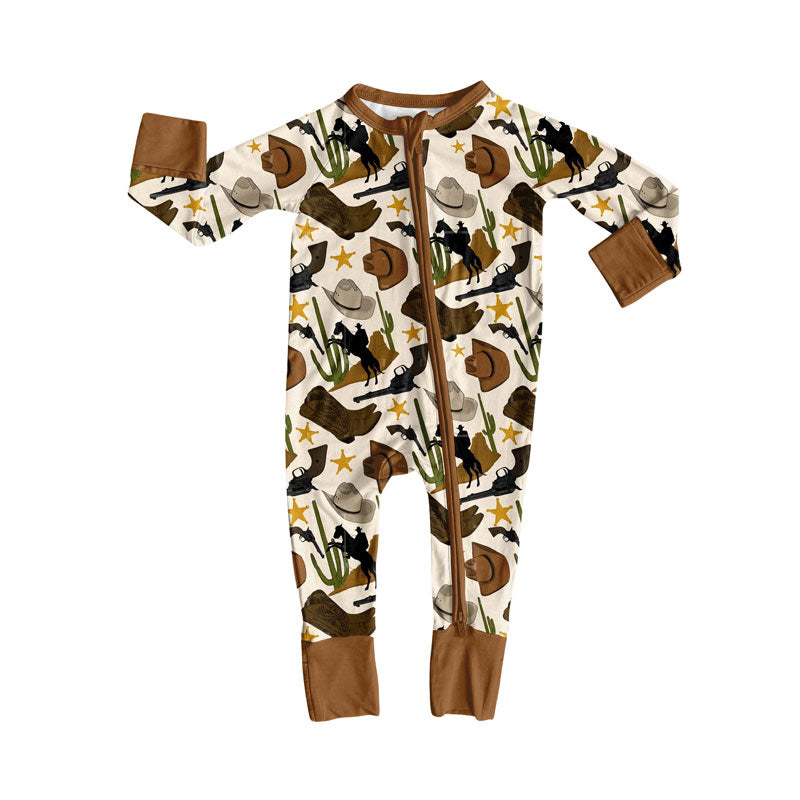 Preorder (moq 5)Baby Boys Hats Horse Rodeos Western Zipper Footie Rompers