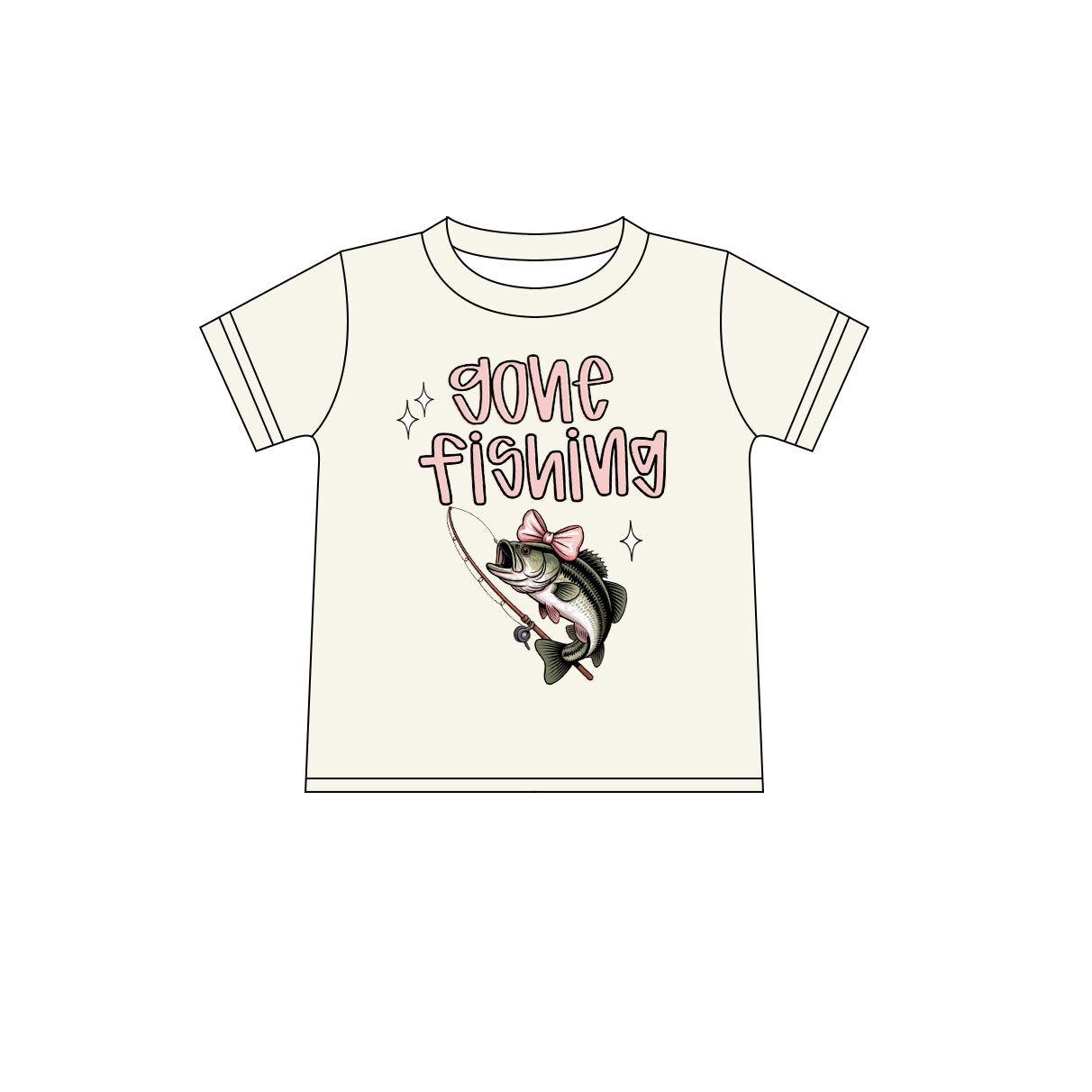 Preorder moq 5 Baby Girls Short Sleeve Bows Gone Fishing T-shirts Top