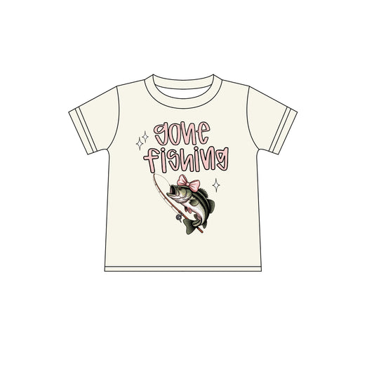 Preorder moq 5 Baby Girls Short Sleeve Bows Gone Fishing T-shirts Top