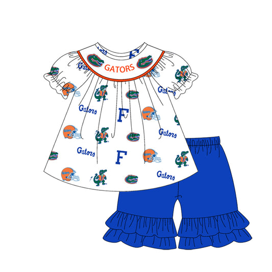 Preorder (moq 5)Baby Girls Gators Team Tunic Top Ruffle Shorts Clothes Sets