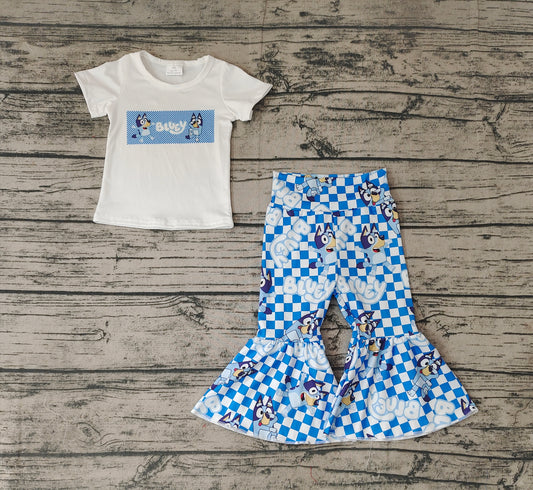 Baby Girls Dog Blue Top Flare Pants Clothes Sets