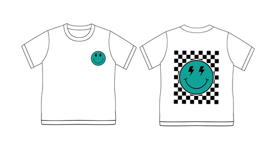 Preorder (moq 5)Baby Boys Green Smile Checkered Short Sleeve Tee Shirts