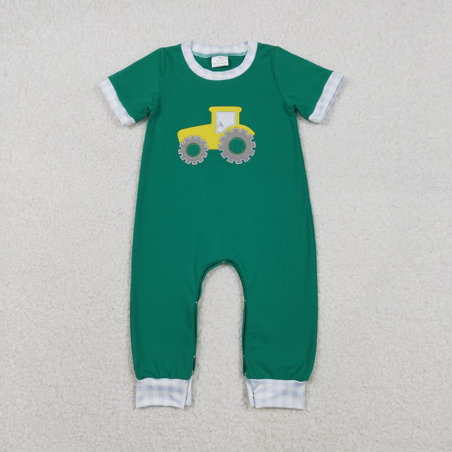 Embroidery Golf Truck Baby Boys Green Footie Rompers