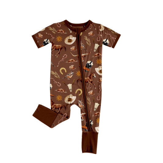 Baby Infant Toddler Brown Cow Western Short Sleeve Rompers preorder(moq 5)