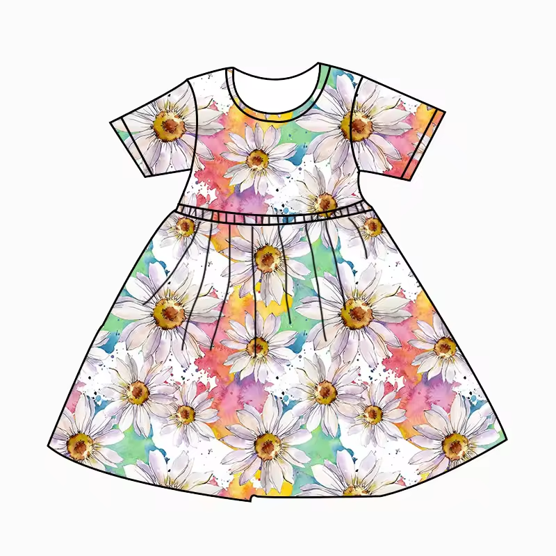 Baby Girls Sunflowers Short Sleeve Knee Length Dresses Preorder(moq 5)