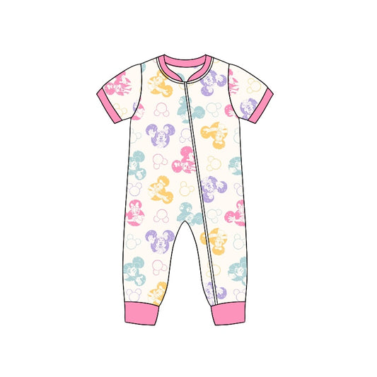 Baby Infant Girls Cartoon Pink Mouse Zips Rompers preorder(moq 5)